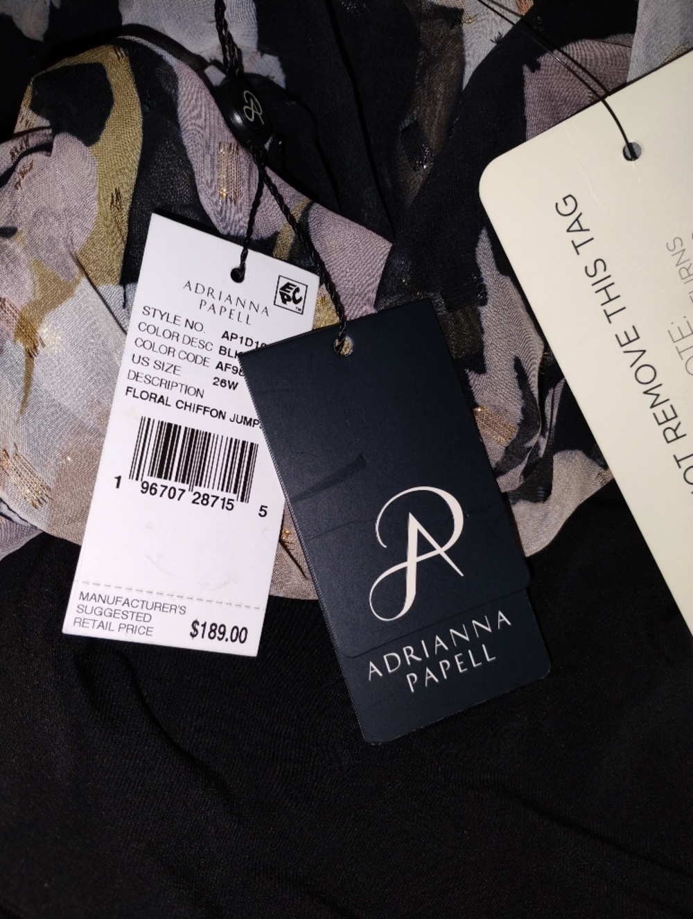 Adrianna Papell Women's Black Jumpsuit Floral Overlay  Gold Accents  New 26 W - Picture 2 of 6